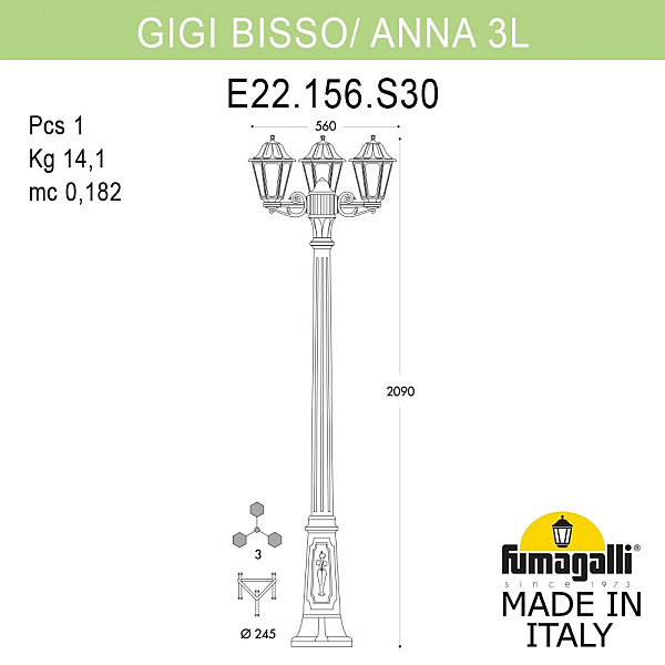 Столб фонарный уличный Fumagalli Anna E22.156.S30.WXF1R