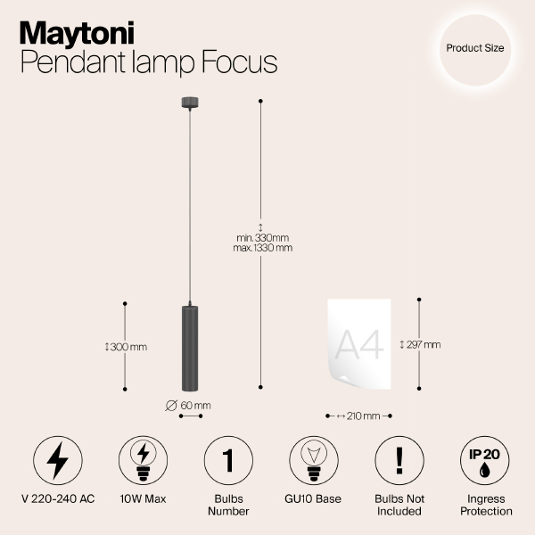 Светильник подвесной Maytoni Focus P075PL-01B