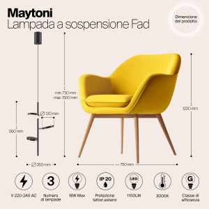 Светильник подвесной Maytoni Fad MOD070PL-L18B3K