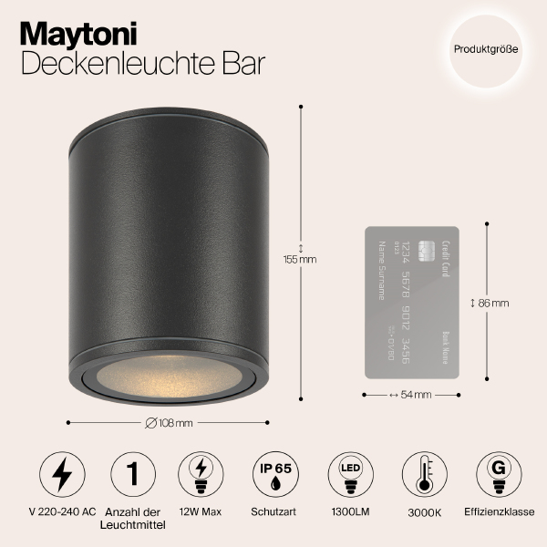 Уличный потолочный светильник Maytoni Bar O306CL-L12GF