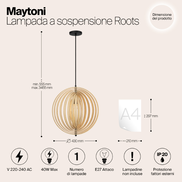 Светильник подвесной Maytoni Roots MOD197PL-01W