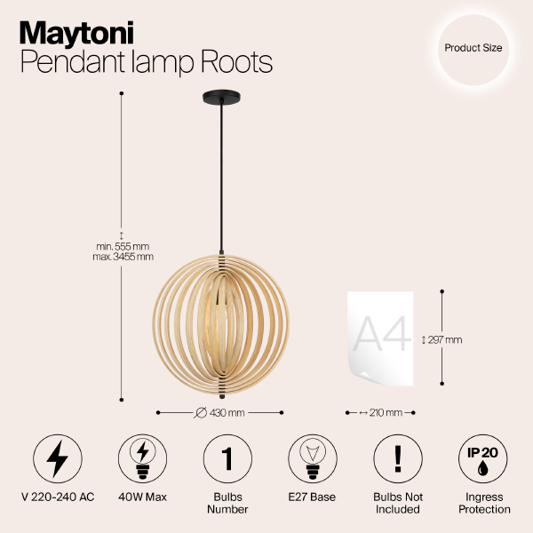 Светильник подвесной Maytoni Roots MOD197PL-01W