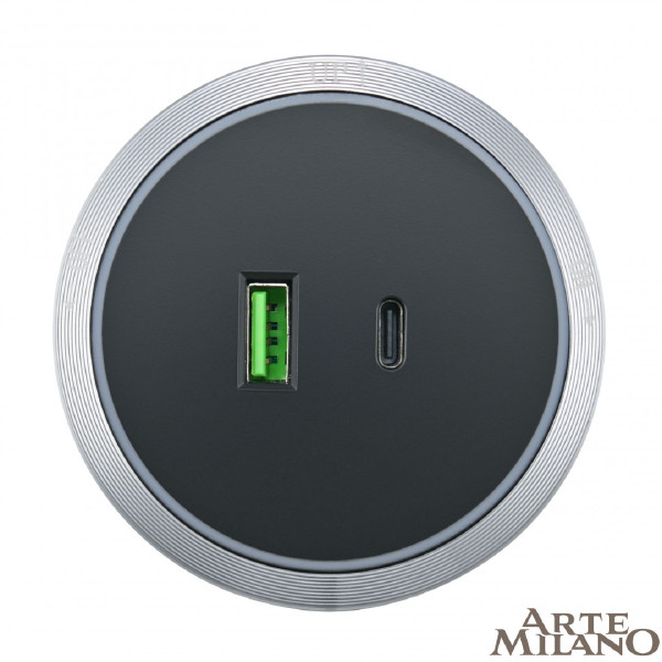 Трековая розетка Arte Milano Am-track-sockets 380066TS LED/USB-Type-C Grey