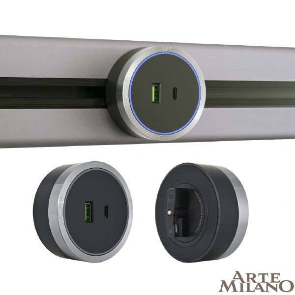 Трековая розетка Arte Milano Am-track-sockets 380066TS LED/USB-Type-C Grey