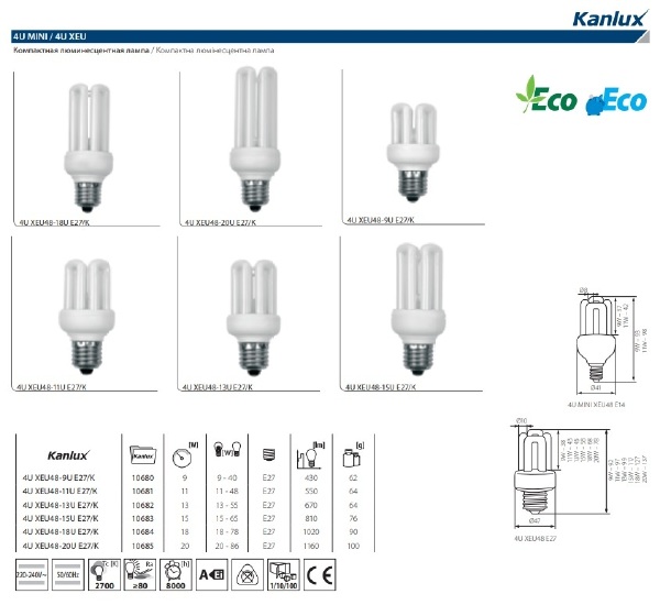 Лампа люминесцентная Kanlux 4U 10680